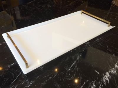 Charles Hollis Jones Serving Tray in White Lucite Brass by Charles Hollis Jones