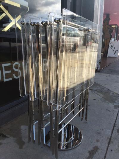 Charles Hollis Jones Set of 4 Lucite Polished Nickel Serving Trays Stand by Charles Hollis Jones