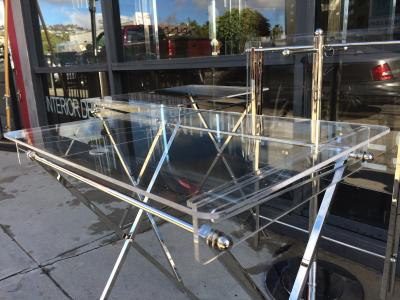 Charles Hollis Jones Set of 4 Lucite Polished Nickel Serving Trays Stand by Charles Hollis Jones