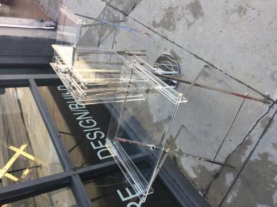 Charles Hollis Jones Set of 4 Lucite Polished Nickel Serving Trays Stand by Charles Hollis Jones