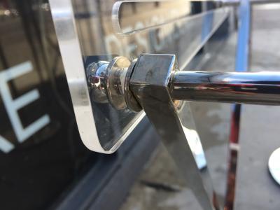 Charles Hollis Jones Set of 4 Lucite Polished Nickel Serving Trays Stand by Charles Hollis Jones