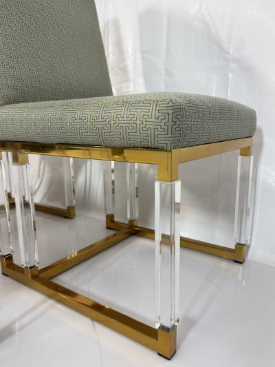 Charles Hollis Jones Set of 4 Signed Charles Hollis Jones Lucite Brass Dining Chairs Metric Line