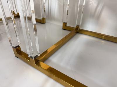 Charles Hollis Jones Set of 4 Signed Charles Hollis Jones Lucite Brass Dining Chairs Metric Line