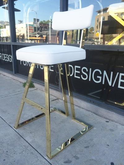 Charles Hollis Jones Set of 4 Solid Brass Barstools With Swivel Seats by Charles Hollis Jones