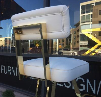 Charles Hollis Jones Set of 4 Solid Brass Barstools With Swivel Seats by Charles Hollis Jones