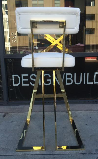 Charles Hollis Jones Set of 4 Solid Brass Barstools With Swivel Seats by Charles Hollis Jones