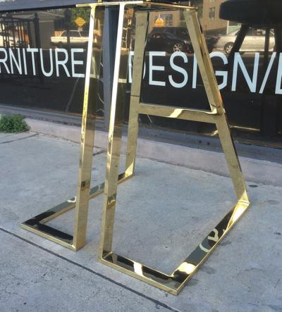 Charles Hollis Jones Set of 4 Solid Brass Barstools With Swivel Seats by Charles Hollis Jones