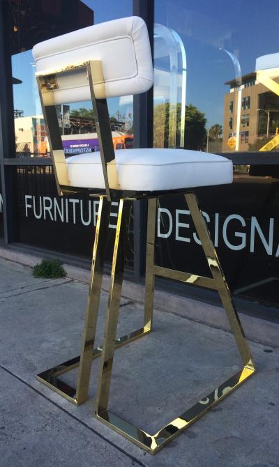 Charles Hollis Jones Set of 4 Solid Brass Barstools With Swivel Seats by Charles Hollis Jones