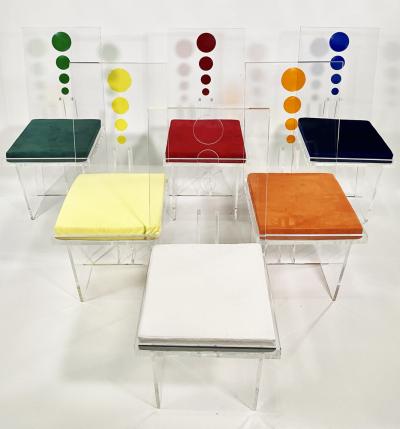 Charles Hollis Jones Set of 6 Charles Hollis Jones Clear and Multi Colored Lucite Dining Side Chair