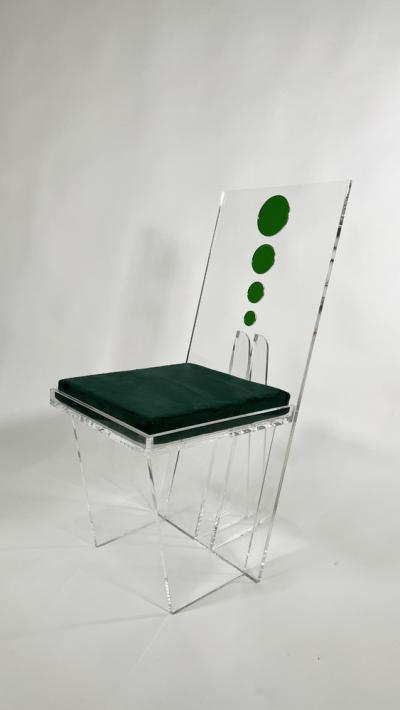 Charles Hollis Jones Set of 6 Charles Hollis Jones Clear and Multi Colored Lucite Dining Side Chair