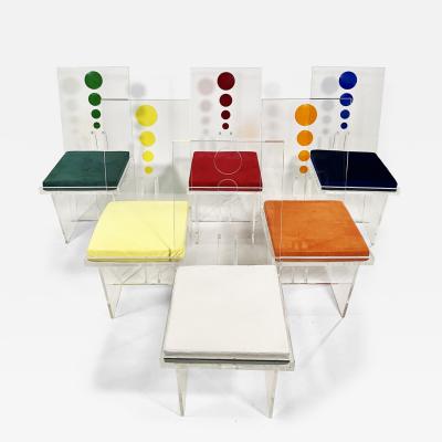 Charles Hollis Jones Set of 6 Charles Hollis Jones Clear and Multi Colored Lucite Dining Side Chair