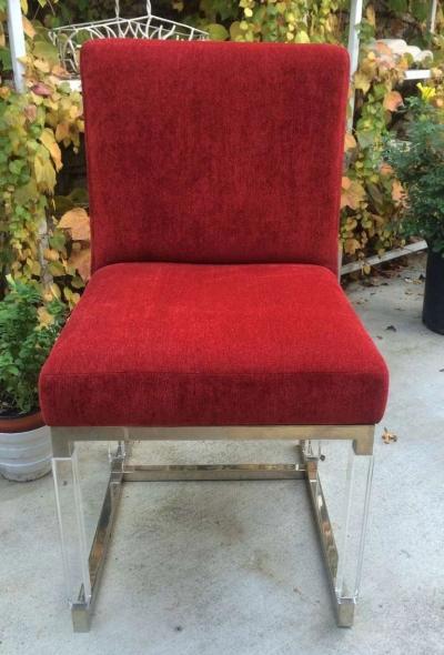 Charles Hollis Jones Set of Six Metric Side Chairs in Nickel and Lucite by Charles Hollis Jones 