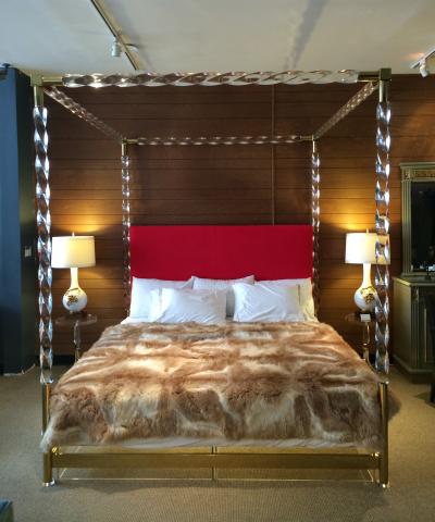 Charles Hollis Jones Twisted Lucite Brass King Size Bed by Charles Hollis jones