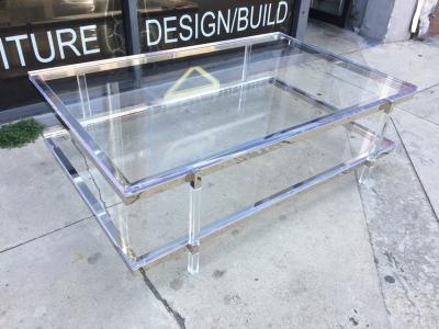 Charles Hollis Jones Two Level Metric Coffee Table in Lucite Nickel by Charles Hollis Jones