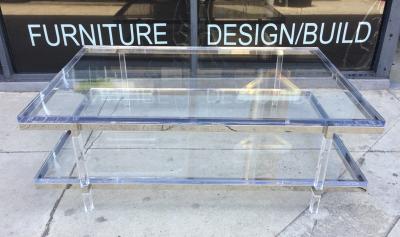 Charles Hollis Jones Two Level Metric Coffee Table in Lucite Nickel by Charles Hollis Jones