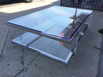 Charles Hollis Jones Two Level Metric Coffee Table in Lucite Nickel by Charles Hollis Jones