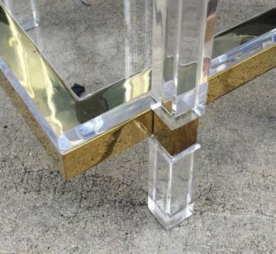Charles Hollis Jones Two Tier Coffee Table in Lucite Polished Brass by Charles Hollis Jones