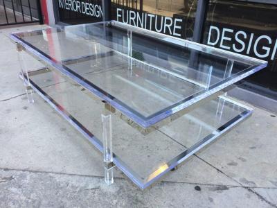 Charles Hollis Jones Two Tier Coffee Table in Lucite and Nickel by Charles Hollis Jones