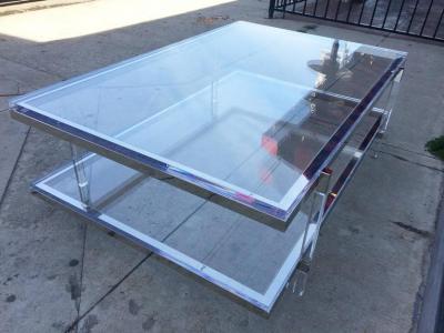 Charles Hollis Jones Two Tier Coffee Table in Lucite and Nickel by Charles Hollis Jones