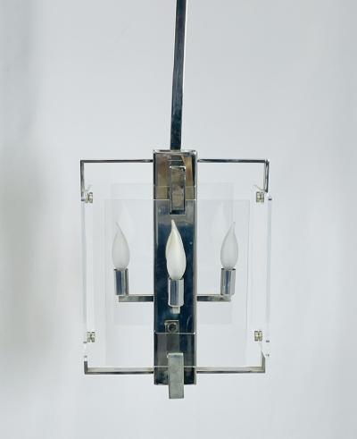 Charles Hollis Jones Vintage Chandelier in Lucite Polished Nickel by Charles Hollis Jones USA 1970