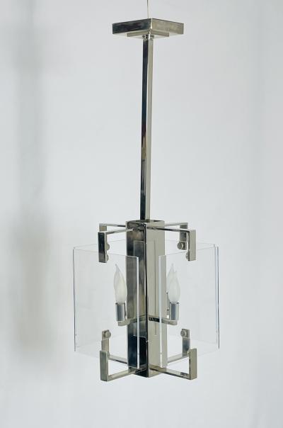 Charles Hollis Jones Vintage Chandelier in Lucite Polished Nickel by Charles Hollis Jones USA 1970