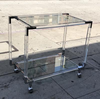 Charles Hollis Jones Vintage Chrome and Lucite Bar Cart by Charles Hollis Jones Metric Collection