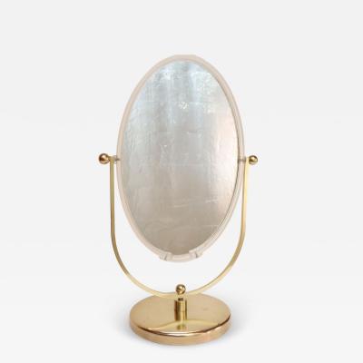 Charles Hollis Jones Vintage Double Sided Vanity Mirror in Brass and Lucite by Charles Hollis Jones