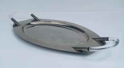 Charles Hollis Jones Vintage Mid Century Modern Lucite Chrome Oval Bar Serving Tray