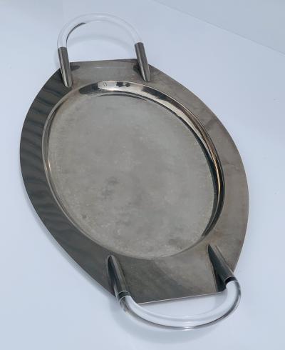 Charles Hollis Jones Vintage Mid Century Modern Lucite Chrome Oval Bar Serving Tray