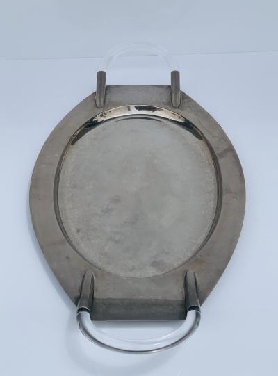 Charles Hollis Jones Vintage Mid Century Modern Lucite Chrome Oval Bar Serving Tray