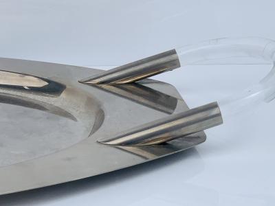 Charles Hollis Jones Vintage Mid Century Modern Lucite Chrome Oval Bar Serving Tray