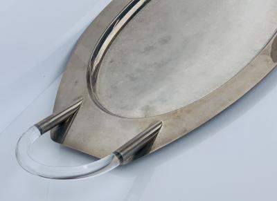 Charles Hollis Jones Vintage Mid Century Modern Lucite Chrome Oval Bar Serving Tray