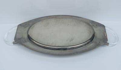 Charles Hollis Jones Vintage Mid Century Modern Lucite Chrome Oval Bar Serving Tray