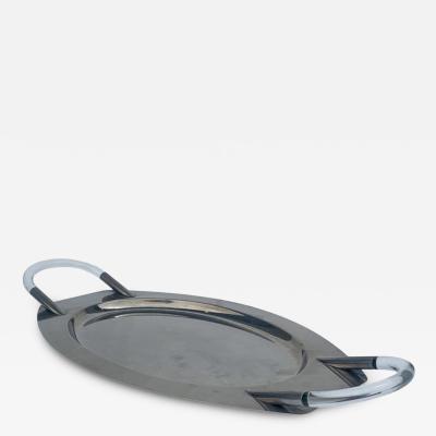 Charles Hollis Jones Vintage Mid Century Modern Lucite Chrome Oval Bar Serving Tray