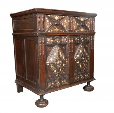 Charles I Oak And Mother Of Pearl Inlaid Cabinet
