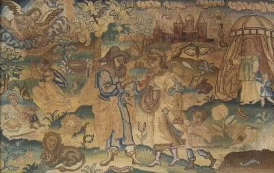 Charles II Antique Silk Work Embroidery Picture of Abraham