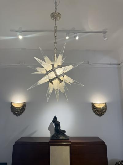 Charles J Weinstein Czech Art Deco Starburst Chandelier Circa 1930 Distributed by C J Weinstein