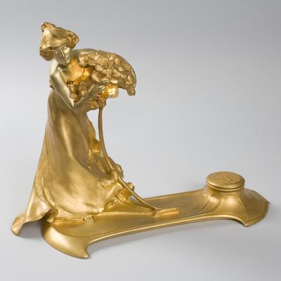 Charles Karl Korschann French Art Nouveau Lighted Sculpture by Korschann