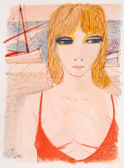 Charles Levier Portrait of Blonde by Sailboat