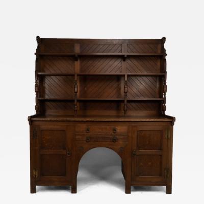 Charles Locke Eastlake Charles Locke Eastlake Arts Crafts Oak Dresser with Shelves Carved Florets