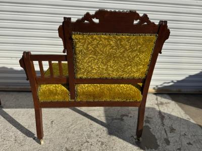 Charles Locke Eastlake Eastlake Period Walnut Olive Green Velvet Gossip Chair