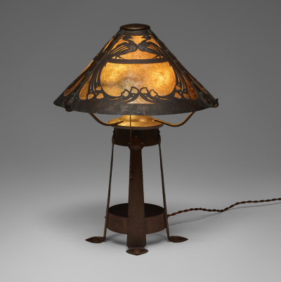 Charles P Limbert Limbert Bros Rare table lamp with peacocks