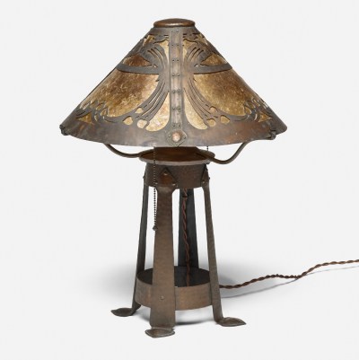 Charles P Limbert Limbert Bros Rare table lamp with peacocks