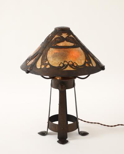 Charles P Limbert Limbert Bros Rare table lamp with peacocks