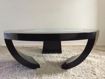 Charles Pace Charles Pace Black Lacquer Etched Engraved Glass Top Custom Coffee Table