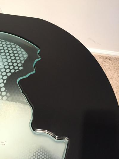 Charles Pace Charles Pace Black Lacquer Etched Engraved Glass Top Custom Coffee Table