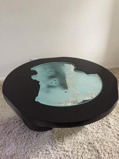 Charles Pace Charles Pace Black Lacquer Etched Engraved Glass Top Custom Coffee Table