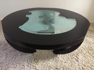 Charles Pace Charles Pace Black Lacquer Etched Engraved Glass Top Custom Coffee Table