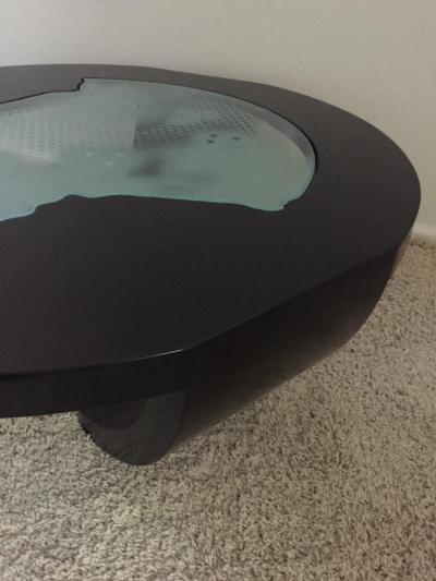 Charles Pace Charles Pace Black Lacquer Etched Engraved Glass Top Custom Coffee Table