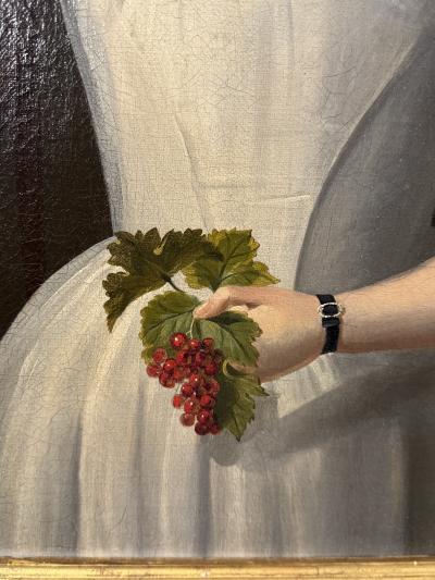 Charles Peale Polk EXCEPTIONAL PAIR OF EARLY PORTRAITS OF GIRL DOG GIRL WITH BIRD